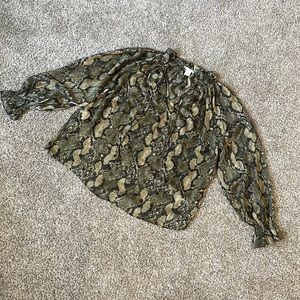 H&M Womens long sleeve snake print blouse with puff sleeves, size M, worn once